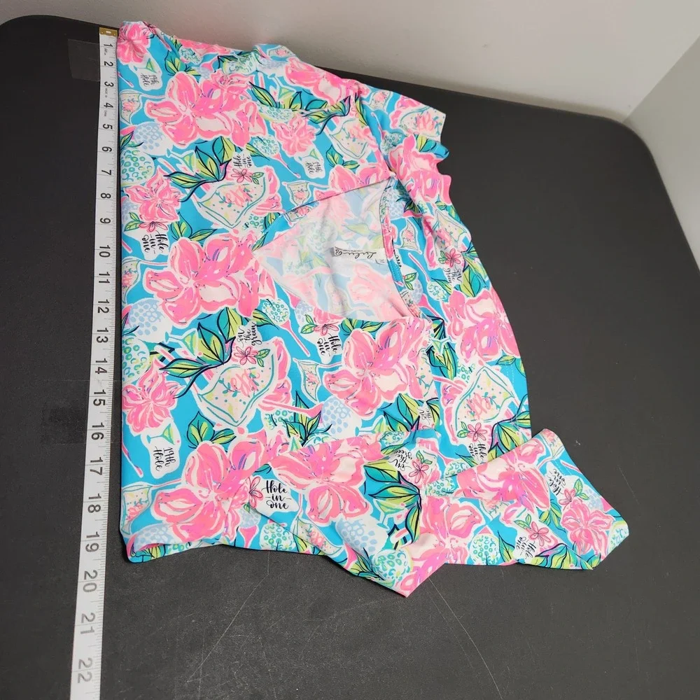 Lulu-B Womens Golf Floral V-Neck Top Blue Pink Hole In One 3/4 Sleeve Medium - Picture 8 of 10